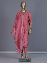 Pink silk thread work festive kurti set
