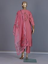 Pink silk thread work festive kurti set
