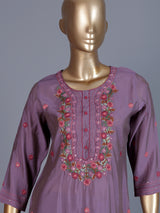 Lilac purple silk straight cut festive kurti set