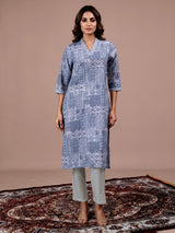 Grey printed cotton blend casual ethnic kurti design