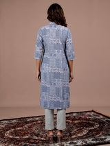 Grey printed cotton blend casual ethnic kurti design