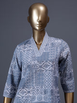 Grey printed cotton blend casual ethnic kurti design