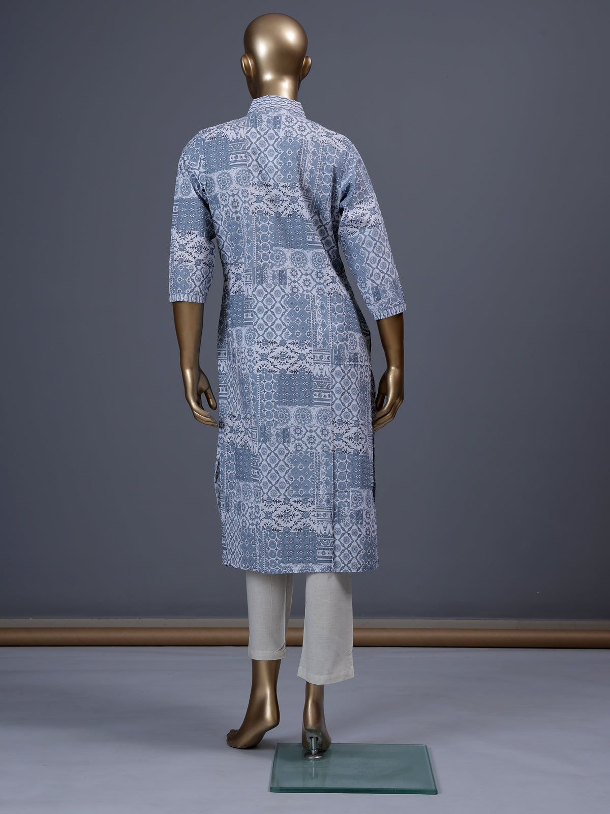 Grey printed cotton blend casual ethnic kurti design