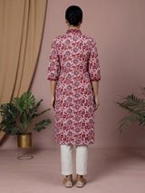 Pink floral printed cotton blend everyday wear kurti