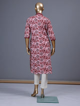 Pink floral printed cotton blend everyday wear kurti