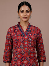 Maroon printed cotton blend casual kurti for women