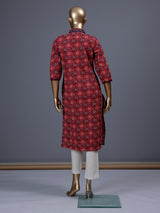 Maroon printed cotton blend casual kurti for women