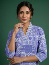 Lavender purple printed cotton blend casual fashion kurti