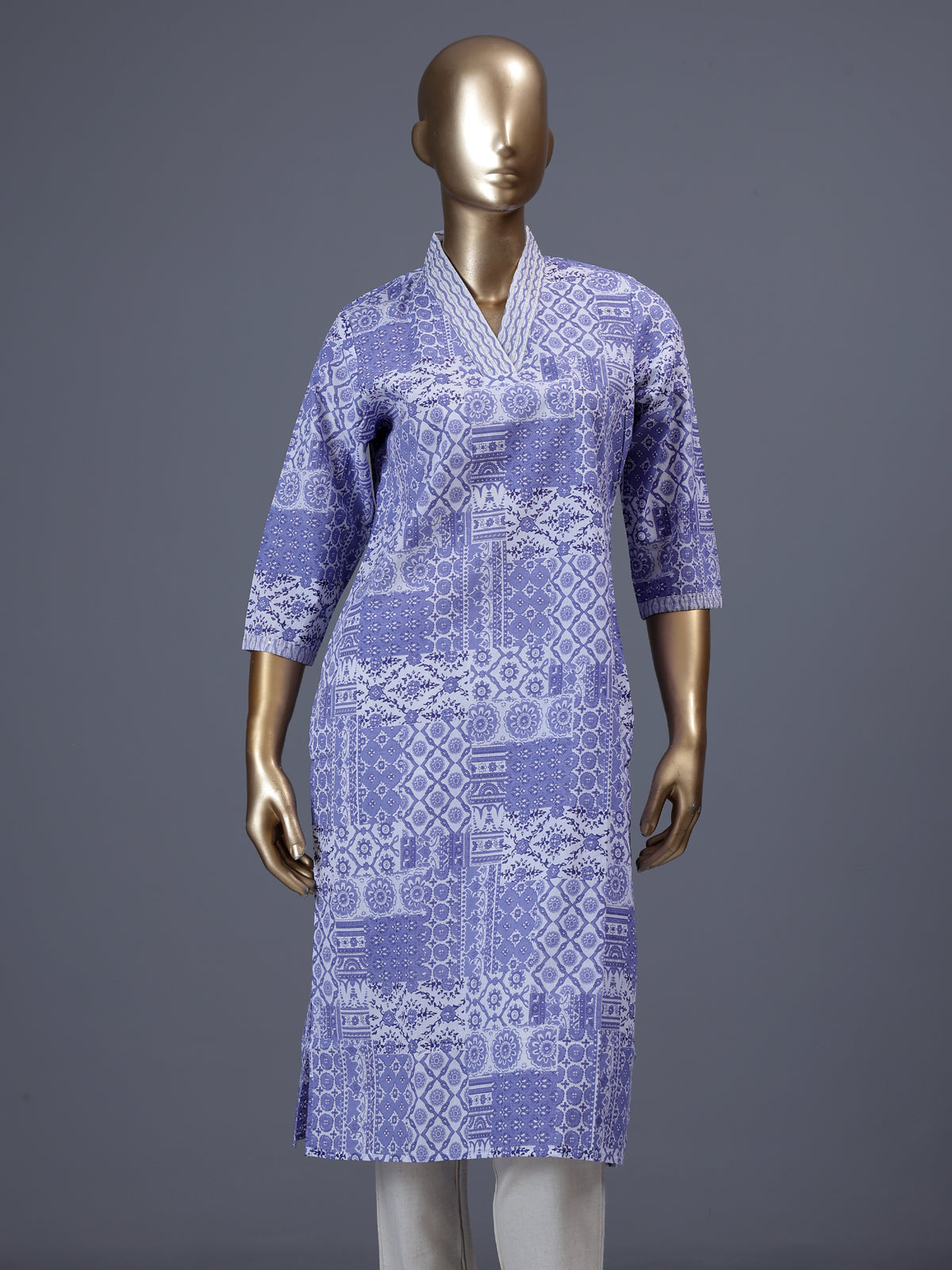 Lavender purple printed cotton blend casual fashion kurti