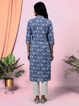 Stone grey floral printed cotton blend casual wear kurti