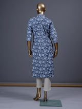 Stone grey floral printed cotton blend casual wear kurti