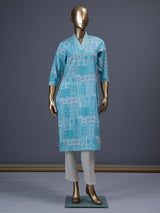 Aqua blue floral printed cotton blend designer kurti
