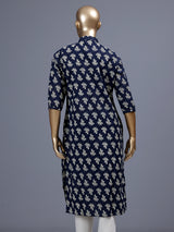 Dark blue floral printed cotton blend casual kurti