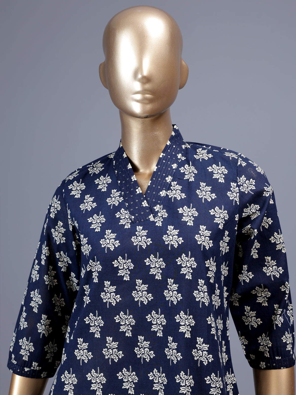 Dark blue floral printed cotton blend casual kurti