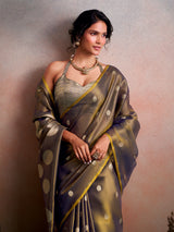 Timeless grey zari work tissue silk saree