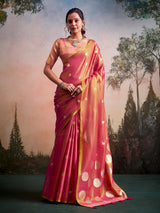 Charming pink zari woven tissue silk saree