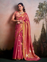 Charming pink zari woven tissue silk saree