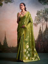 Royal green zari detailed tissue silk saree