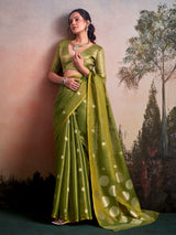 Royal green zari detailed tissue silk saree