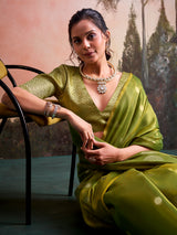 Royal green zari detailed tissue silk saree