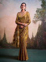 Sophisticated olive zari tissue silk festive saree