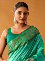 Sky blue temple zari cotton saree