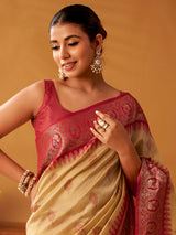 Beige heritage zari modal cotton saree