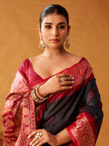 Black paisley zari modal cotton saree