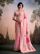 Pink lotus bloom linen silk saree