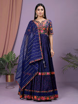 Navy silk anarkali salwar suit with sweetheart neckline
