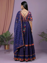 Navy silk anarkali salwar suit with sweetheart neckline