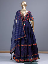 Navy silk anarkali salwar suit with sweetheart neckline