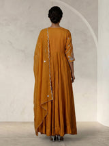 Mustard yellow silk anarkali suit with dupatta design