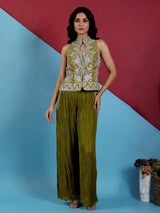 Mehendi green georgette designer palazzo suit for celebrations