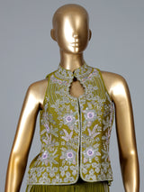 Mehendi green georgette designer palazzo suit for celebrations