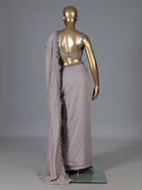 Grey silk ready to wear saree with attached pallu