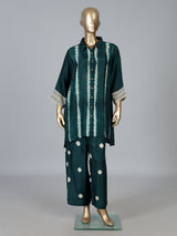 Green silk printed designer co-ord set with palazzo
