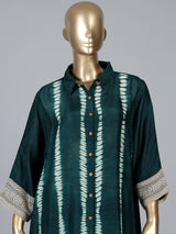 Green silk printed designer co-ord set with palazzo