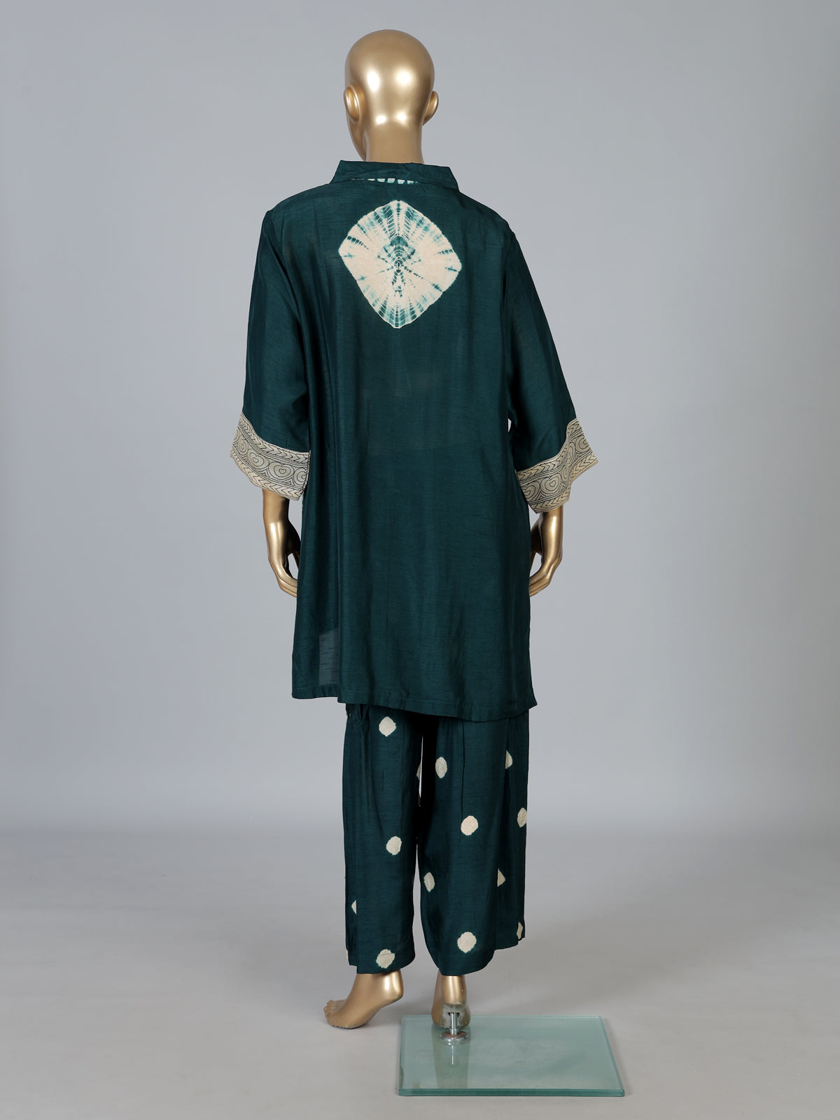 Green silk printed designer co-ord set with palazzo