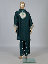 Green silk printed designer co-ord set with palazzo
