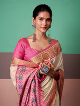 Cream classic heritage weave saree