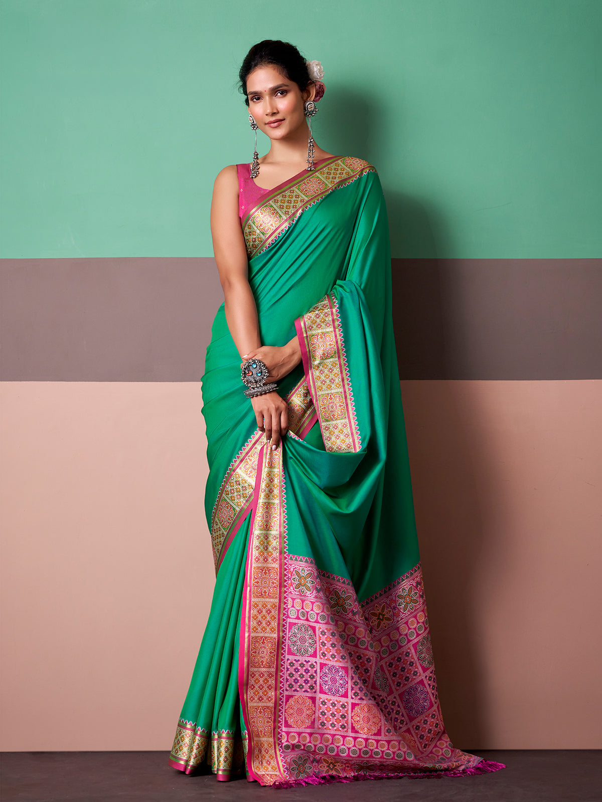 Mint green royal patola silk saree