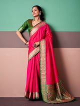 Pink vibrant patola weave silk saree