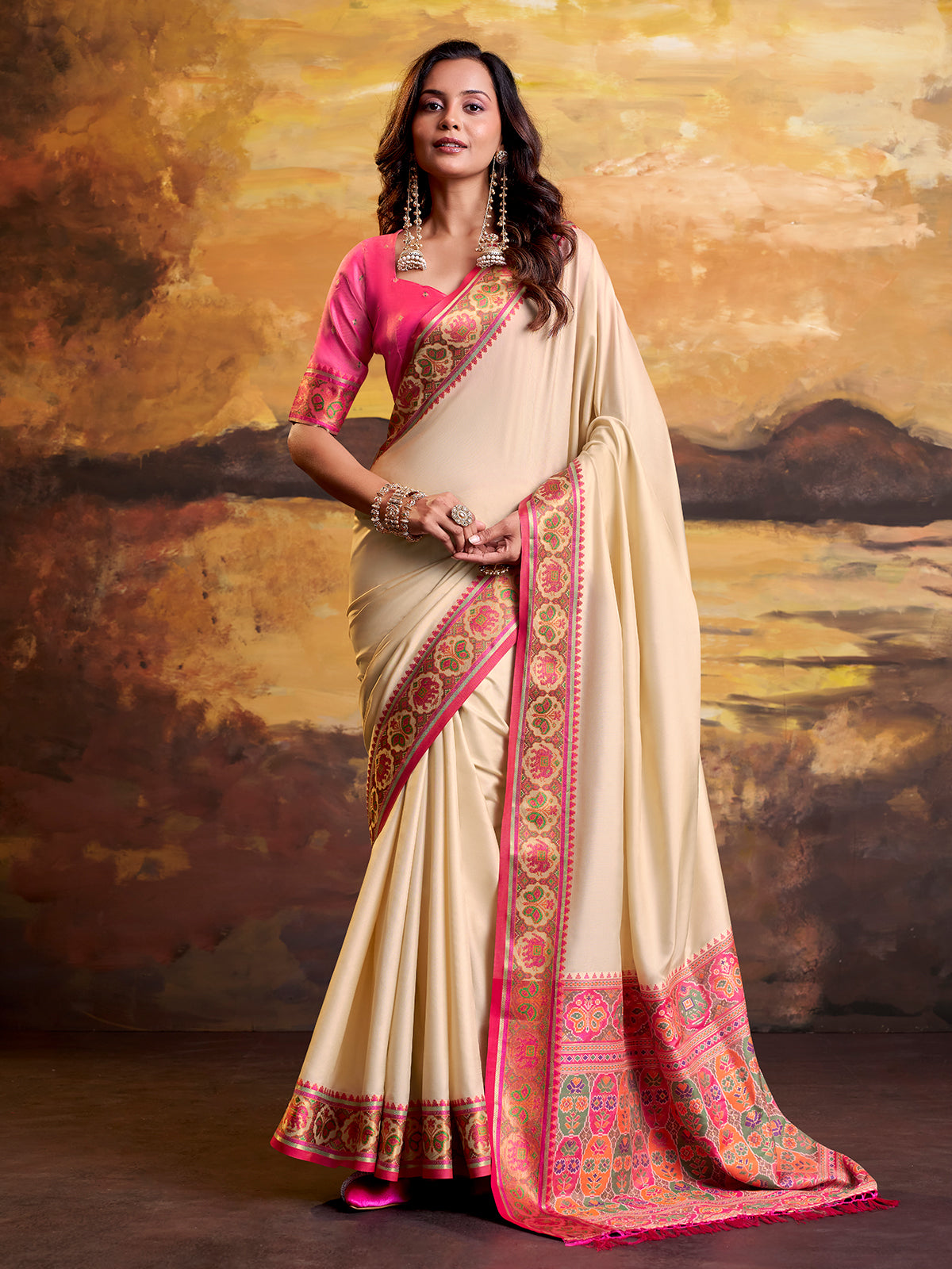 Beige cultural weave patola saree
