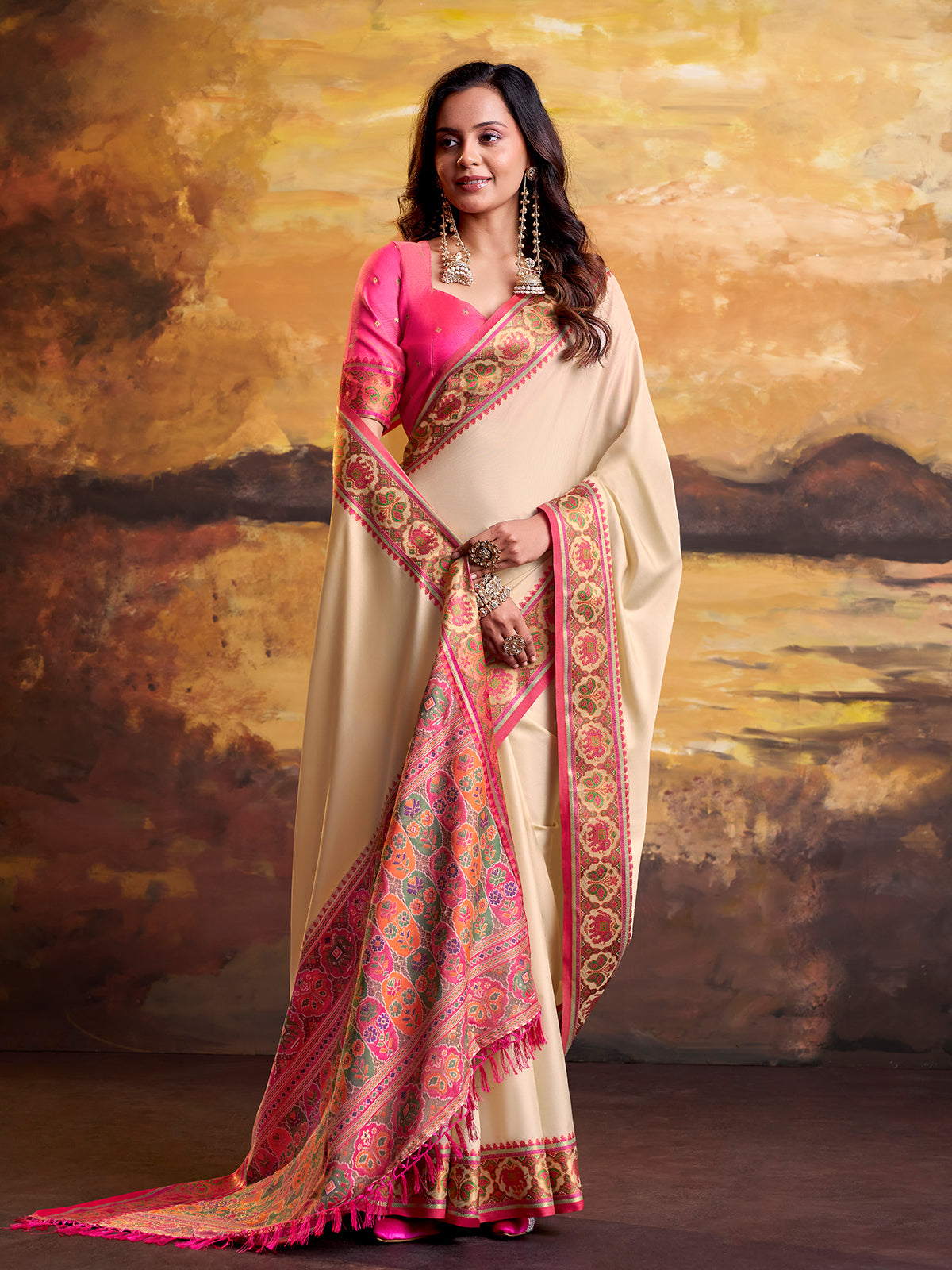 Beige cultural weave patola saree