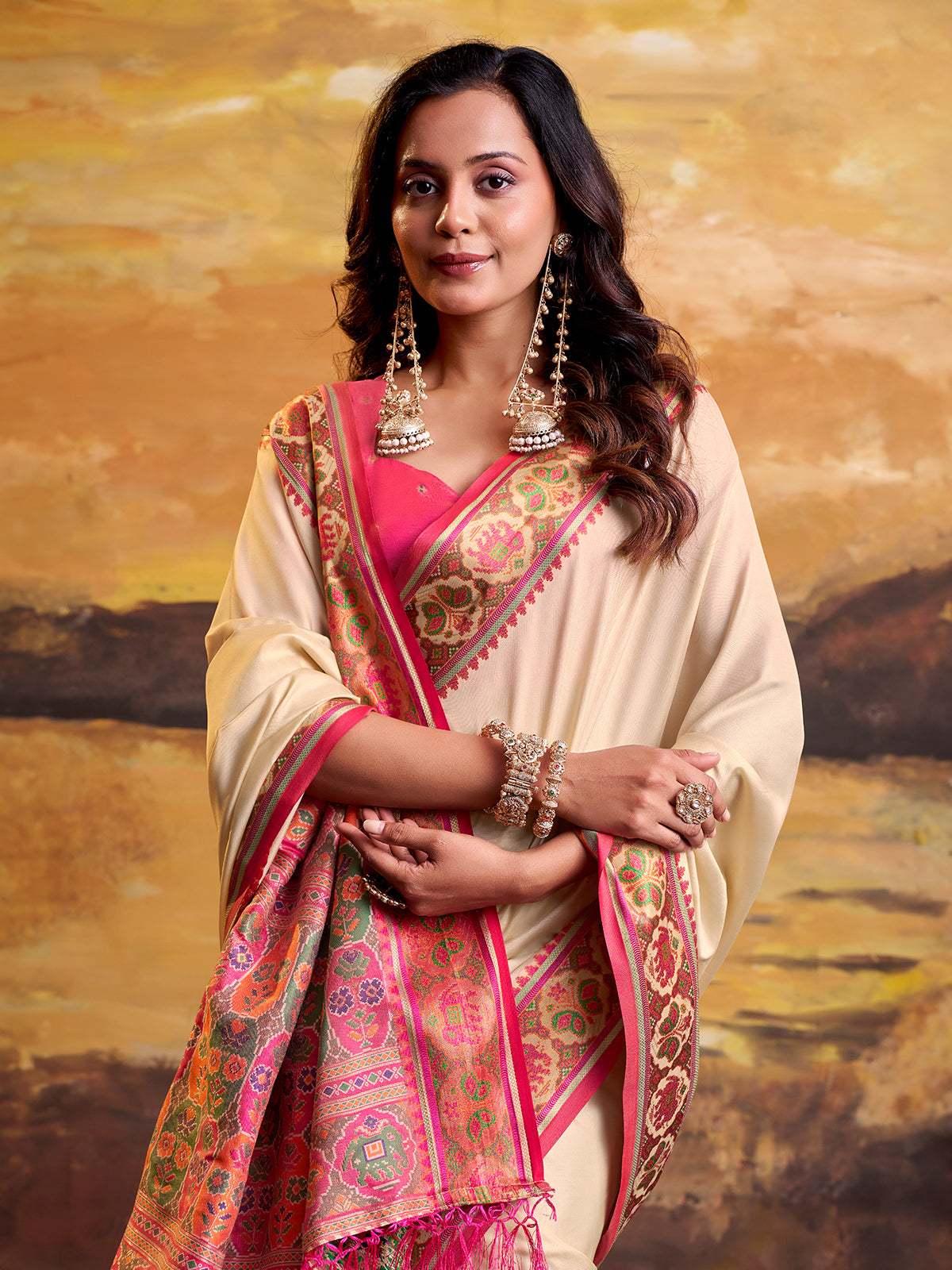 Beige cultural weave patola saree