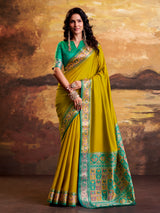 Olive traditional ikat patola saree