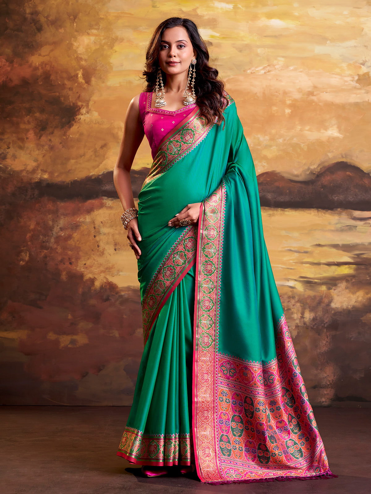 Mint green royal ikat weave saree