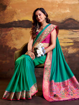Mint green royal ikat weave saree