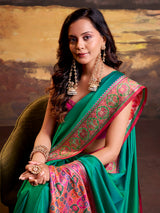 Mint green royal ikat weave saree
